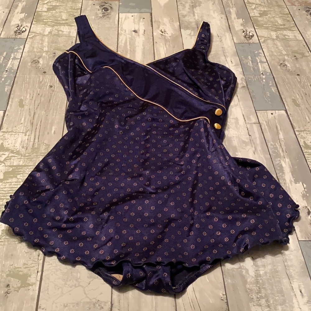 Vintage Longitude Swim Suit Navy/Gold